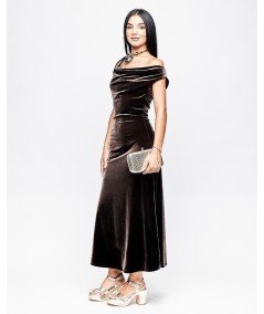 vestido Acropolis maxi velvet escote cascada