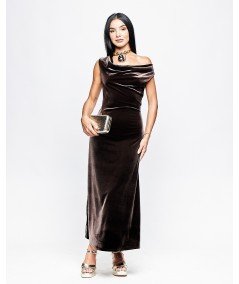vestido Acropolis maxi velvet escote cascada