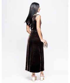 vestido Acropolis maxi velvet escote cascada