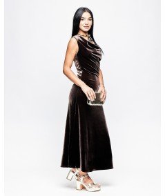 vestido Acropolis maxi velvet escote cascada